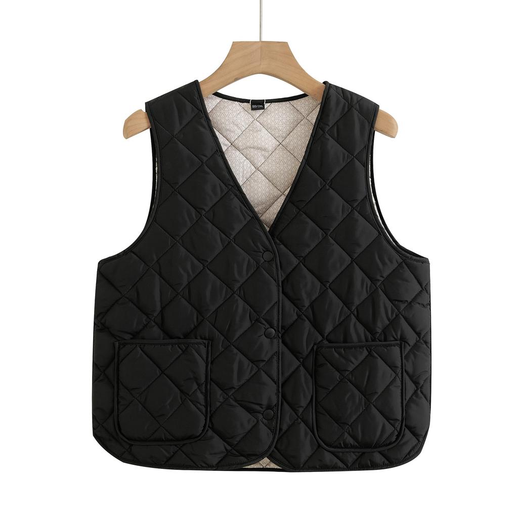 Crew neck quilted warm windproof vest down cotton vest cotton top warm jacket new autumn and winter