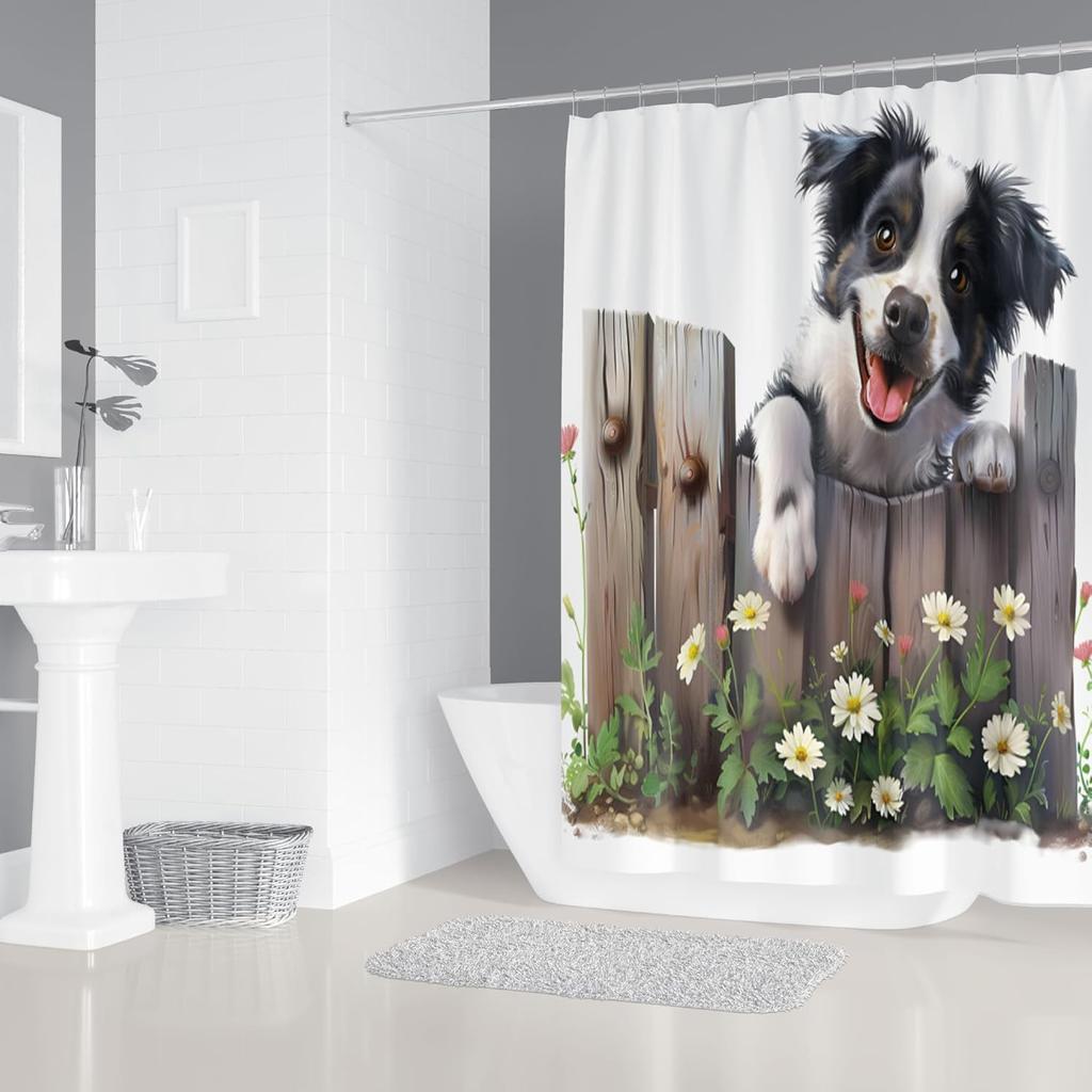 Cute Panda Shower Curtain,Funny Farmhouse Panda Chinese Animal Floral Leaves Waterproof Polyester Fabric Bathroom Curtain with