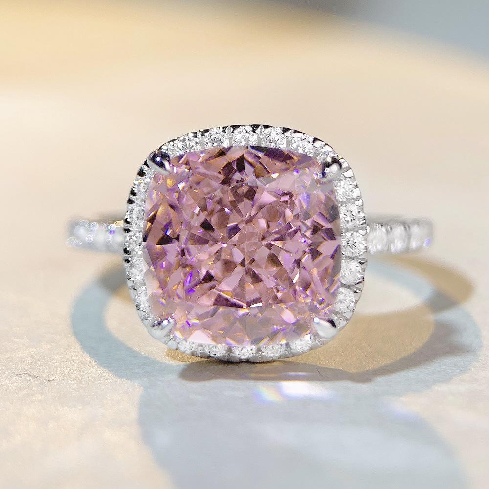 Pink Diamond Zircon Ring: S925 Sterling Silver, 5 Carat, Full Pave, European American Style