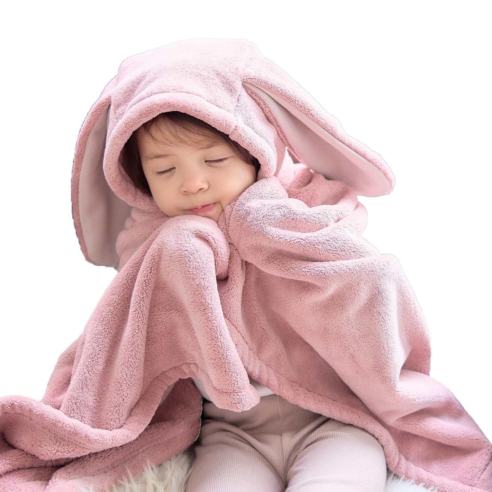 

Bathrobe Kids Baby Children Water Absorbent Quick Drying Microfiber Animal Pink Rabbit [Rose Madame]