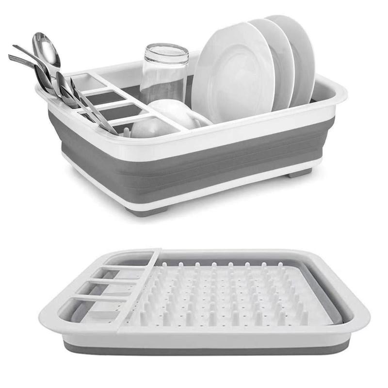 Kitchen Foldable Dish Rack Storage Water Leakage Tableware Bowl Dinnerware Drain Bowl Tray Home Drying Rack Washable Plastic