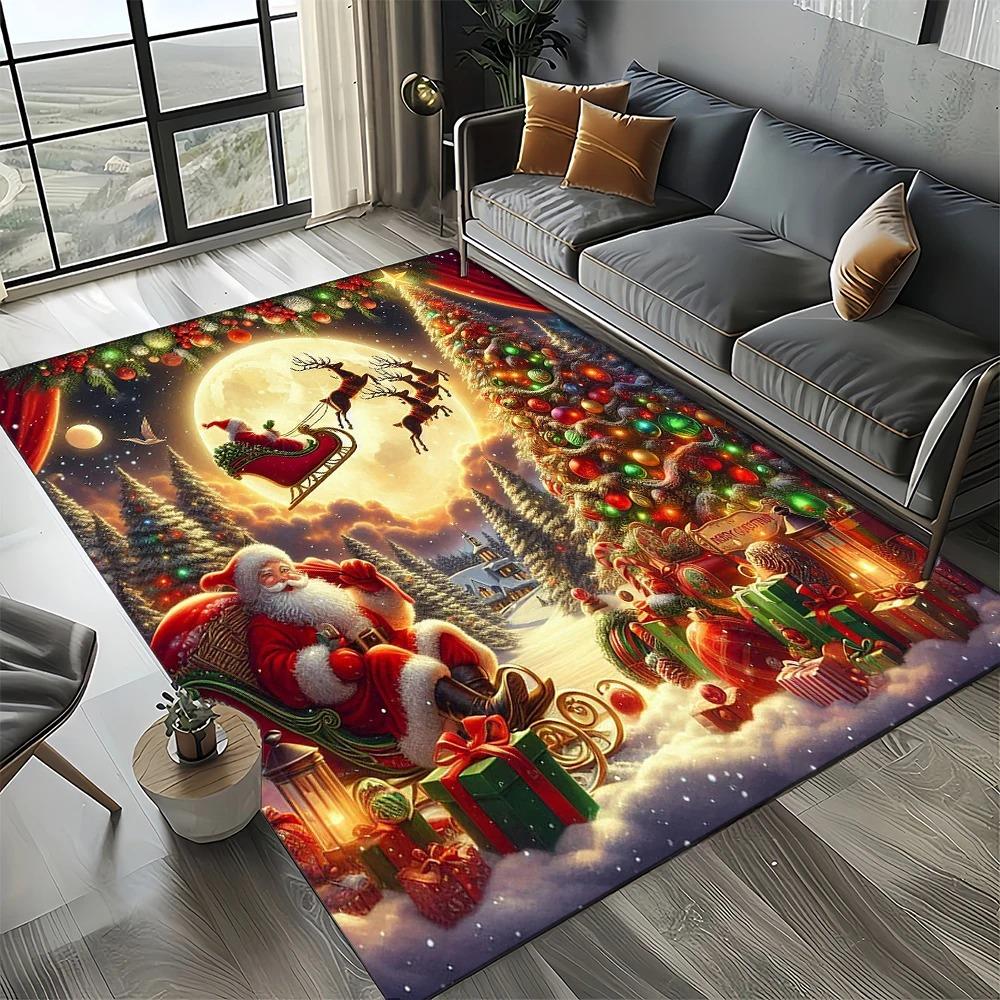 Christmas Tree Santa Claus New Year's Fairytale Gift Rug Suitable for Home Bedroom Sofa Doormat Decoration Non-slip Floor Mat