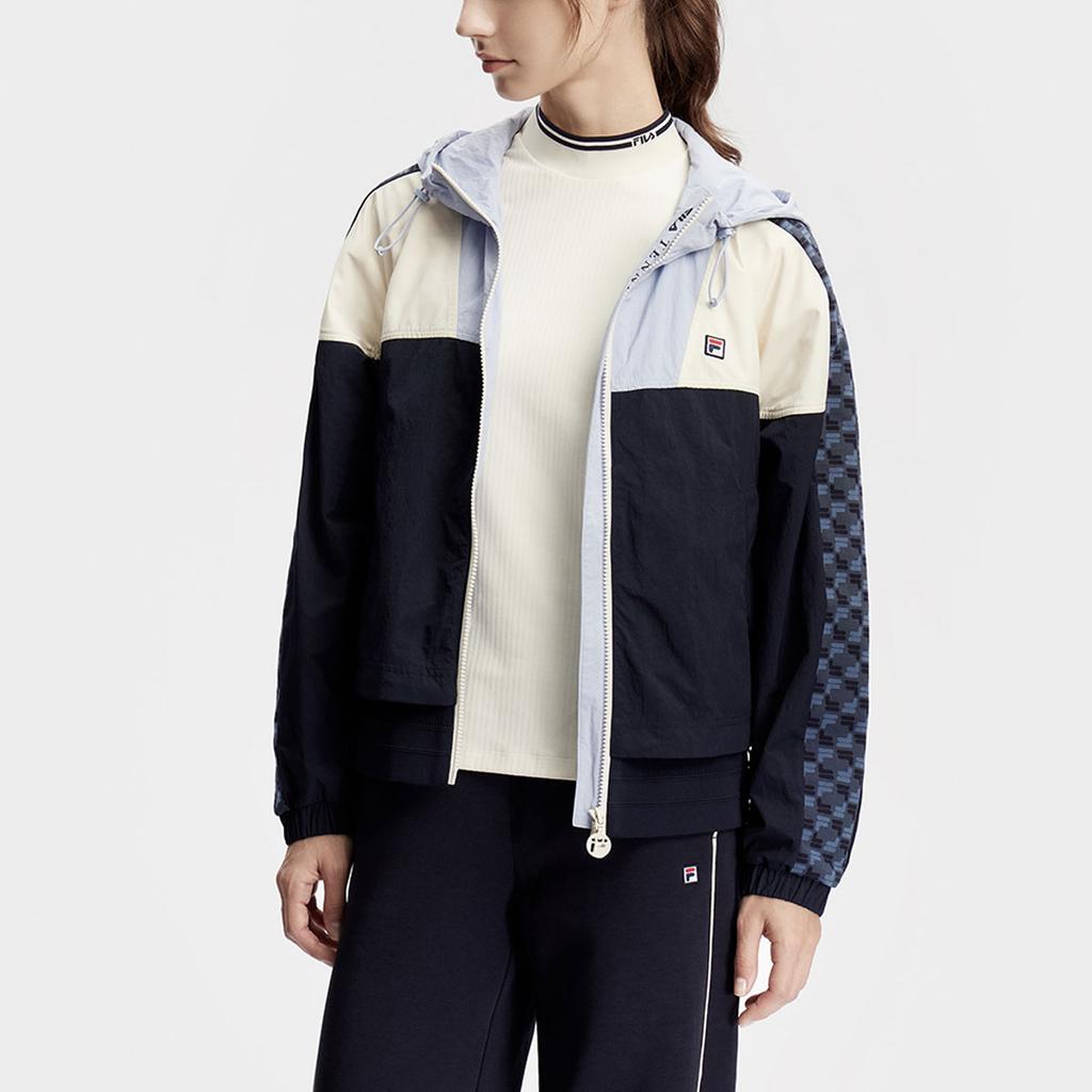 FILA Color Block Hooded Tennis Knit Jacket Women jackets Royal-Blue A11W413702FNV