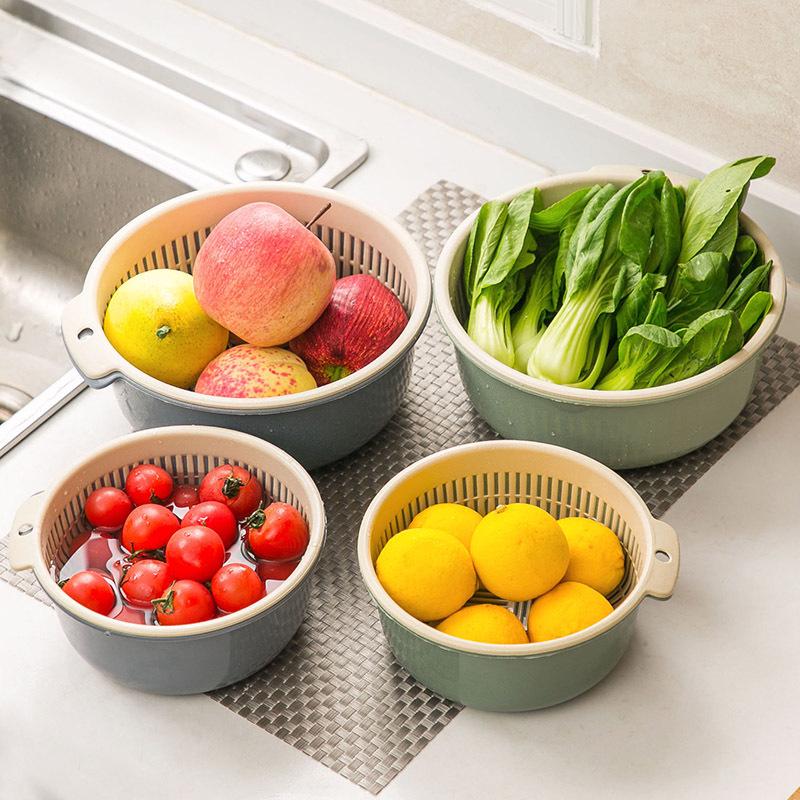 Double-Layer Round Vegetable & Rice Wash Basin Colander Basket