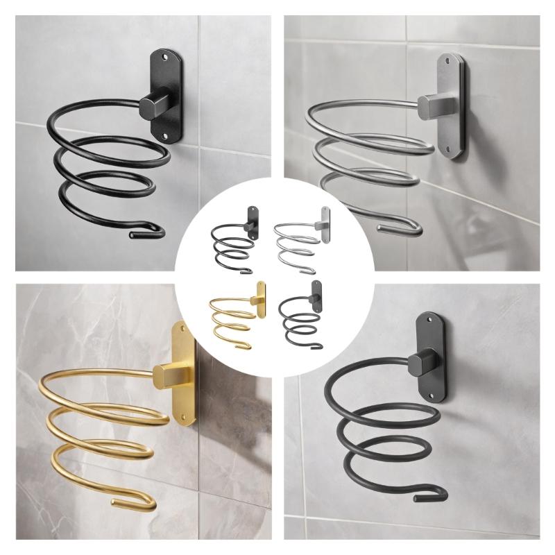 Wall Storage Hair Dryer Holder Aluminum Rack for Bathroom Use with Front Opening and Daily Counter Space Saving Design