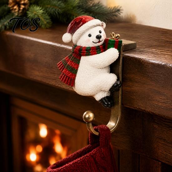 Elk Christmas Stocking Holders Holder for Mantel Shelf, Resin Santa Snowman Retro Metal Hanging Hooks Reindeer Hooks, No-Drill Fireplace Hanger