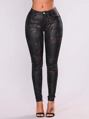 Rose Beauty – Eine Vintage-Hose mit hoher Taille und funkelndem Metallic-Print, dehnbare Röhrenhose für den Alltag, bequeme konische Hose