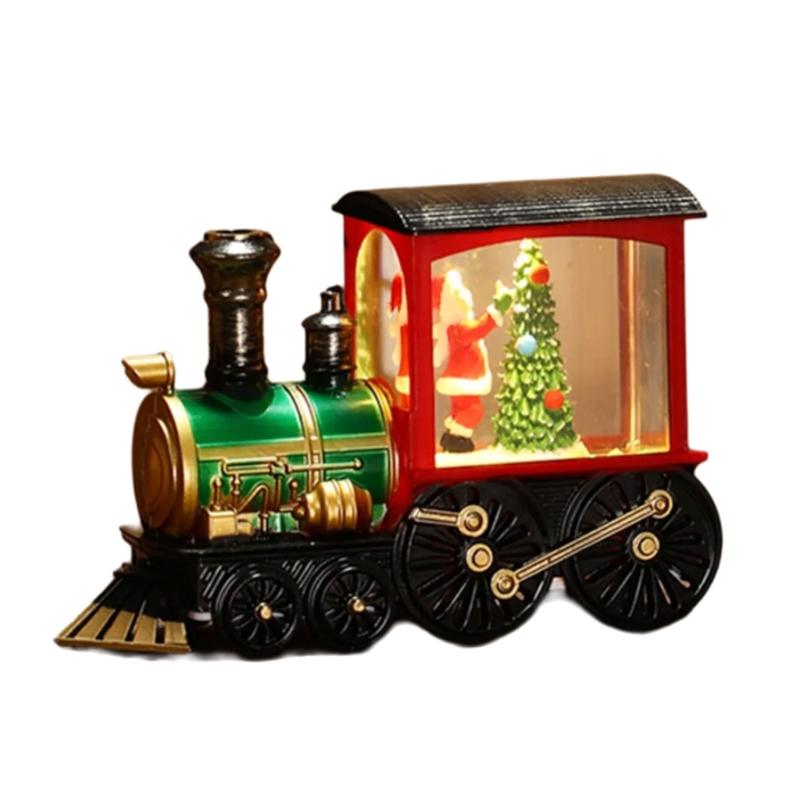Festival Glowing Christmas Train Figurine Christmas Light Up Miniature Train Scene Ornament for Family Celebration