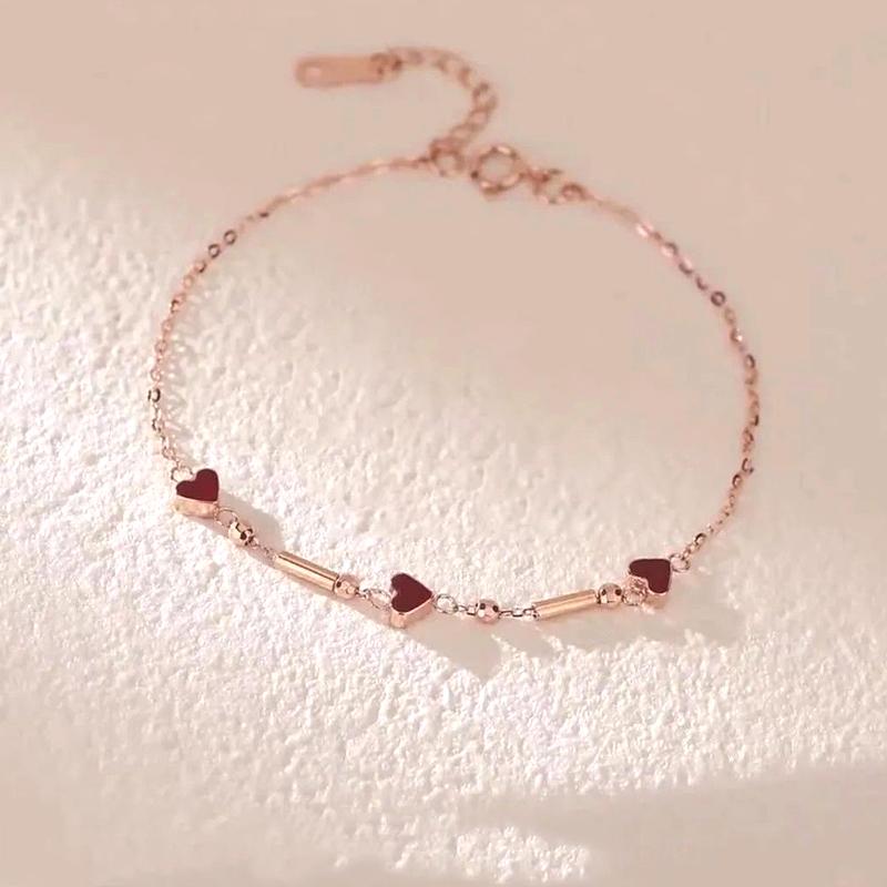 Double Side Enamel Heart Chain Chic Bracelet Bangle Gift Stainless Steel Fashion Charm Korean Golden Jewelry Women