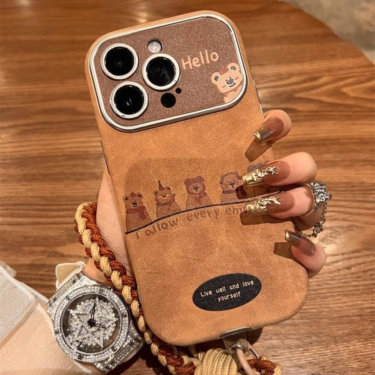 Autumn and Winter Brown Bear Suede for Apple 16 Mobile Phone Case Iphone15 14 Protective Cover 13 12 Lanyard