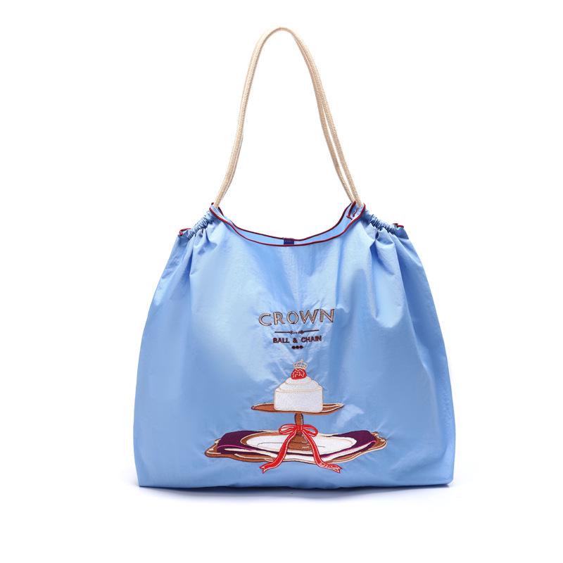 Crown Cake Japanese Girl Embroidered Canvas Crossbody Tote Bag - Large Capacity for Spring Outings