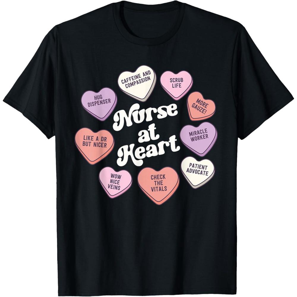 Nurse Valentines Day Funny Retro Conversation Hearts T-Shirt S чёрный