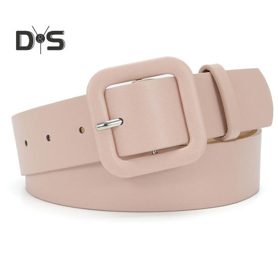 Women Belt Multi Holes Adjustable Length Square Buckle Faux Leather Waistband Jeans Dress Coats Candy Color Belt