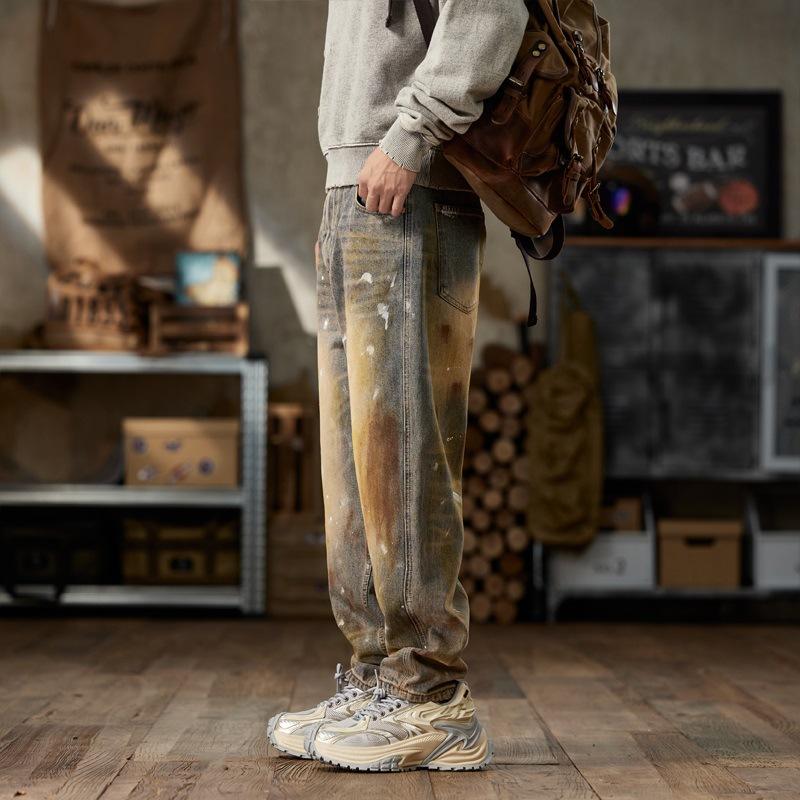 

Американский ретро Весенне-осенние модели Новые свободные контрастные джинсы Харлан Мужские брюки 40 светло-синий