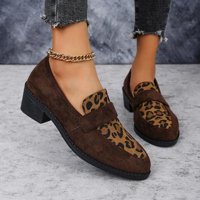 Zapatos de Salón para Mujer Primavera y Otoño Moda Mocasines Talla Grande Casual Tacón Medio Color Estampado Leopardo Slip-On Tacones Altos Zapatos Mujer