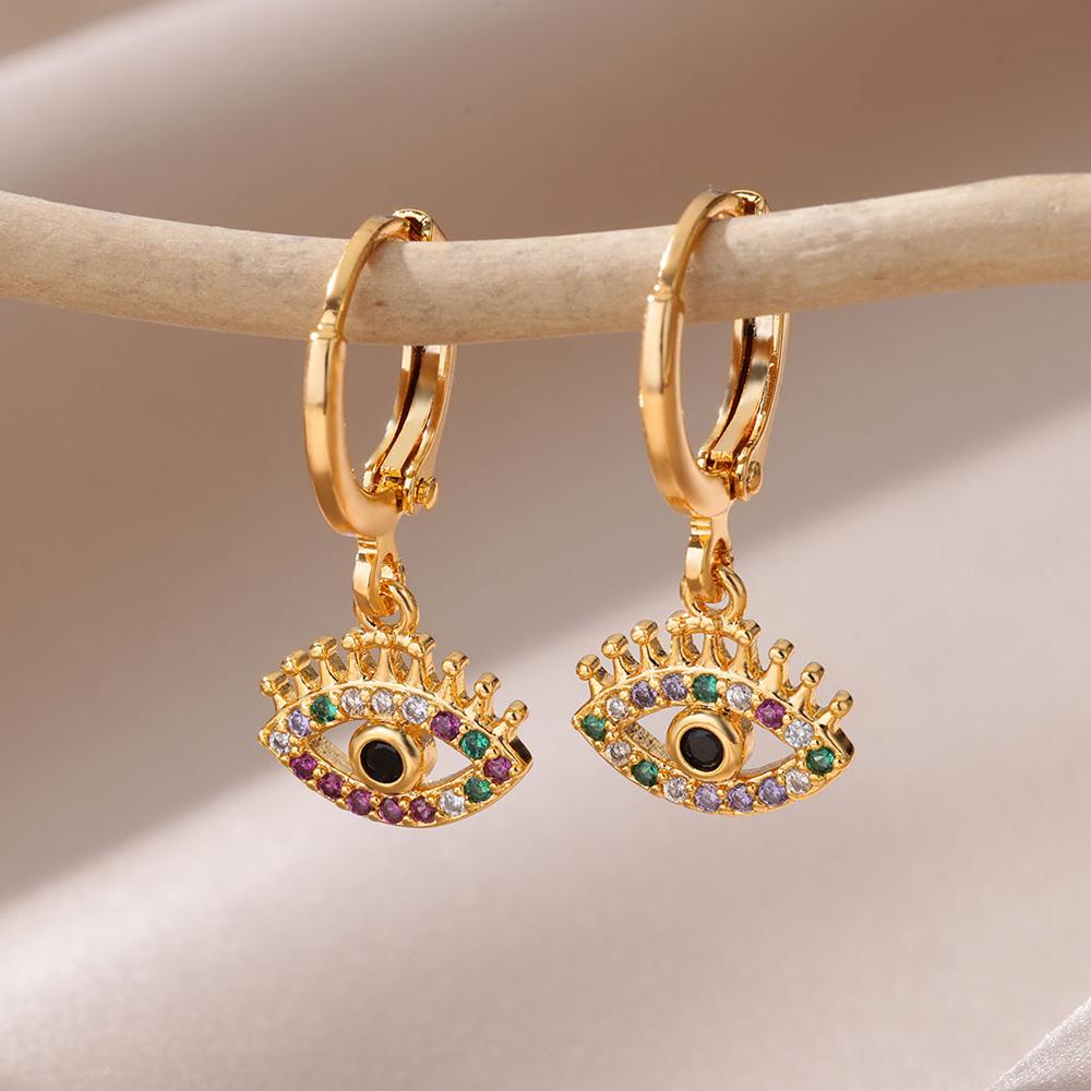 Luxus Zirkon Böser Blick Creolen für Damen Rostfreier Stahl Türkisches Teufelsauge Ohrhänger Ästhetischer Schmuck Geschenk aretes