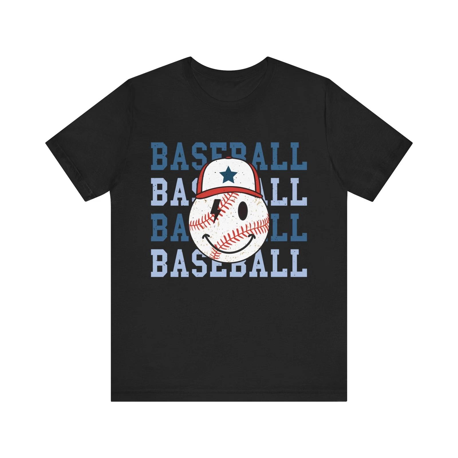 Baseball Happy Face Design with Cap - Cool Baseball Art T-Shirt 3XL