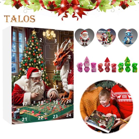 DND Dice Advent Calendar 2024 Acrylic Colorful Polyhedral Dice Set for Gamers Role Players 24 Days Christmas Countdown Calendar