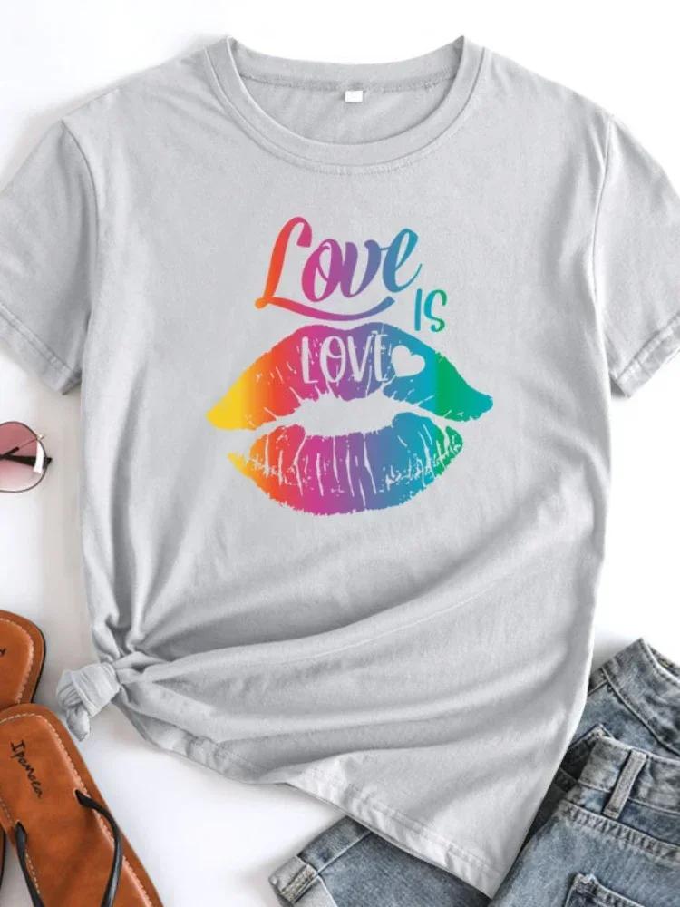 Love Is Love Rainbow Lip Print Women T Shirt Short Sleeve O Neck Loose Women Tshirt Ladies Tee Shirt Tops Camisetas Mujer