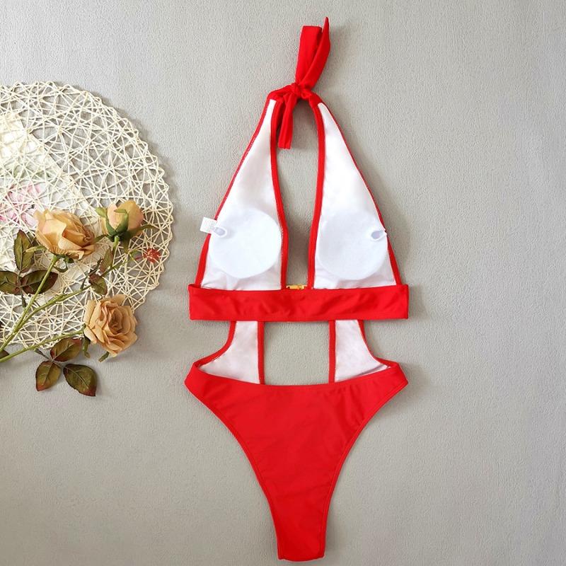 ביקיני חדש בצבע אחיד שלם V עמוק סקסי עיצוב אבזם מכירה חמה