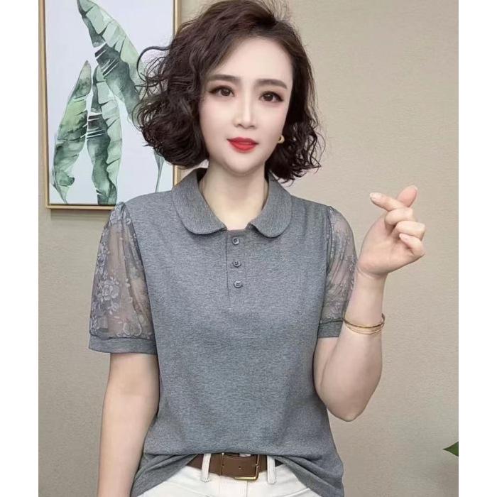 Douyin Trendy Women's Short Sleeve Loose-Fit Top for Mid-aged Moms - Comfortable & Casual