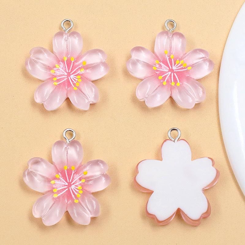 DIY Resin Plant Charm: Transparent Lotus & Cherry Blossom Five-Petal Flower Pendants