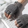 Winter Flip-top Dual-purpose Half-finger Gloves for Women, Cold-proof and Warm Student Gloves, Thickened and Velvet Bare-finger Gloves for Men