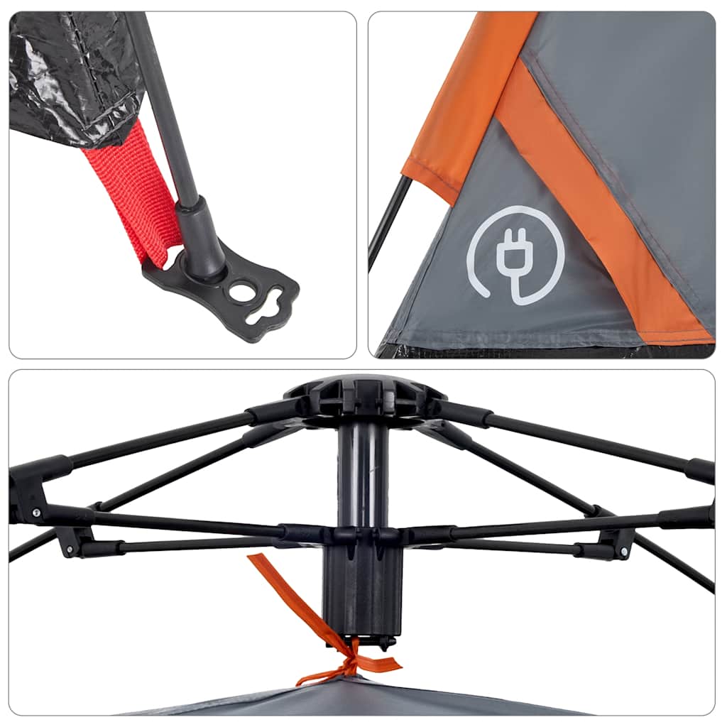 5 Person Camping Tent in Grey and Orange with Quick Release System
