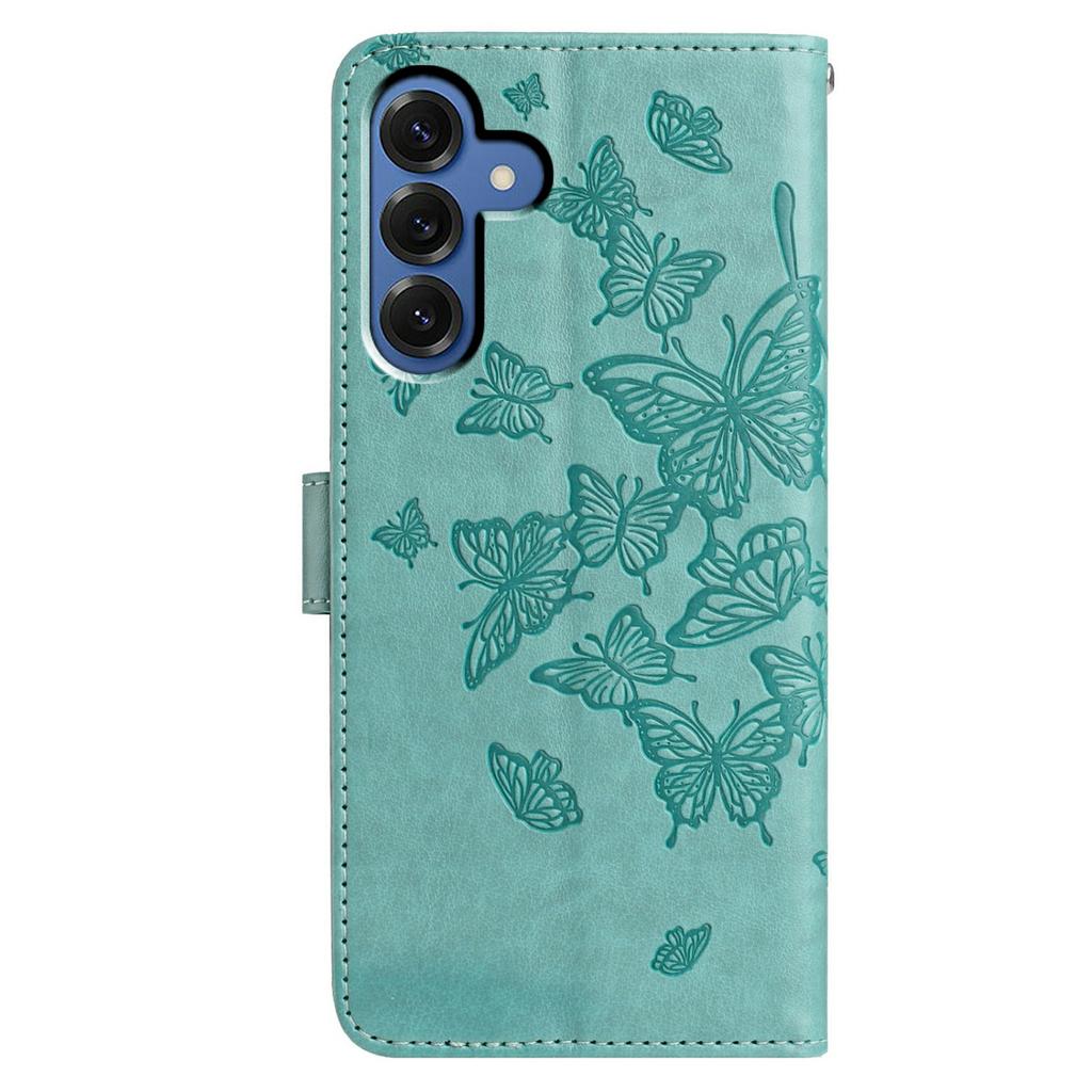 For Samsung Galaxy S25 Case Butterfly Imprinted Wallet Stand PU Leather Flip Phone Cover with Strap