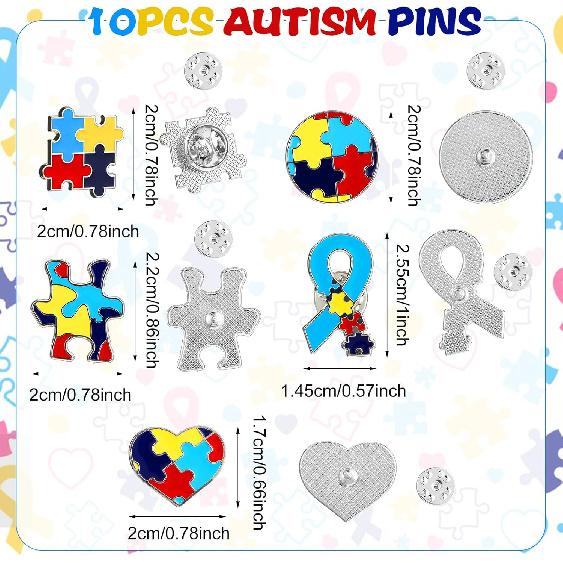 10 Pieces Autism P, Multi Color Autism Awareness Pin Autism Puzzle Piece Brooches Pirational Lapel P Autism Awareness Accessories for Clothing Shirts