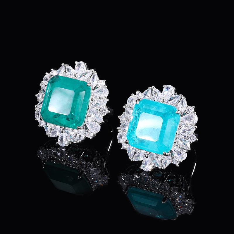 Jewelry Copper Bottom Gold-Plated Wind Imitation Emerald Paraiba Square 18 * 18 Temperament Ring