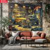 Vintage Hot Rod Garage Wandteppich Klassische Modifizierte Autos in Retro-Werkstatt Wandbehang Auto Liebhaber Zimmerdekoration geeignet Büros Bars