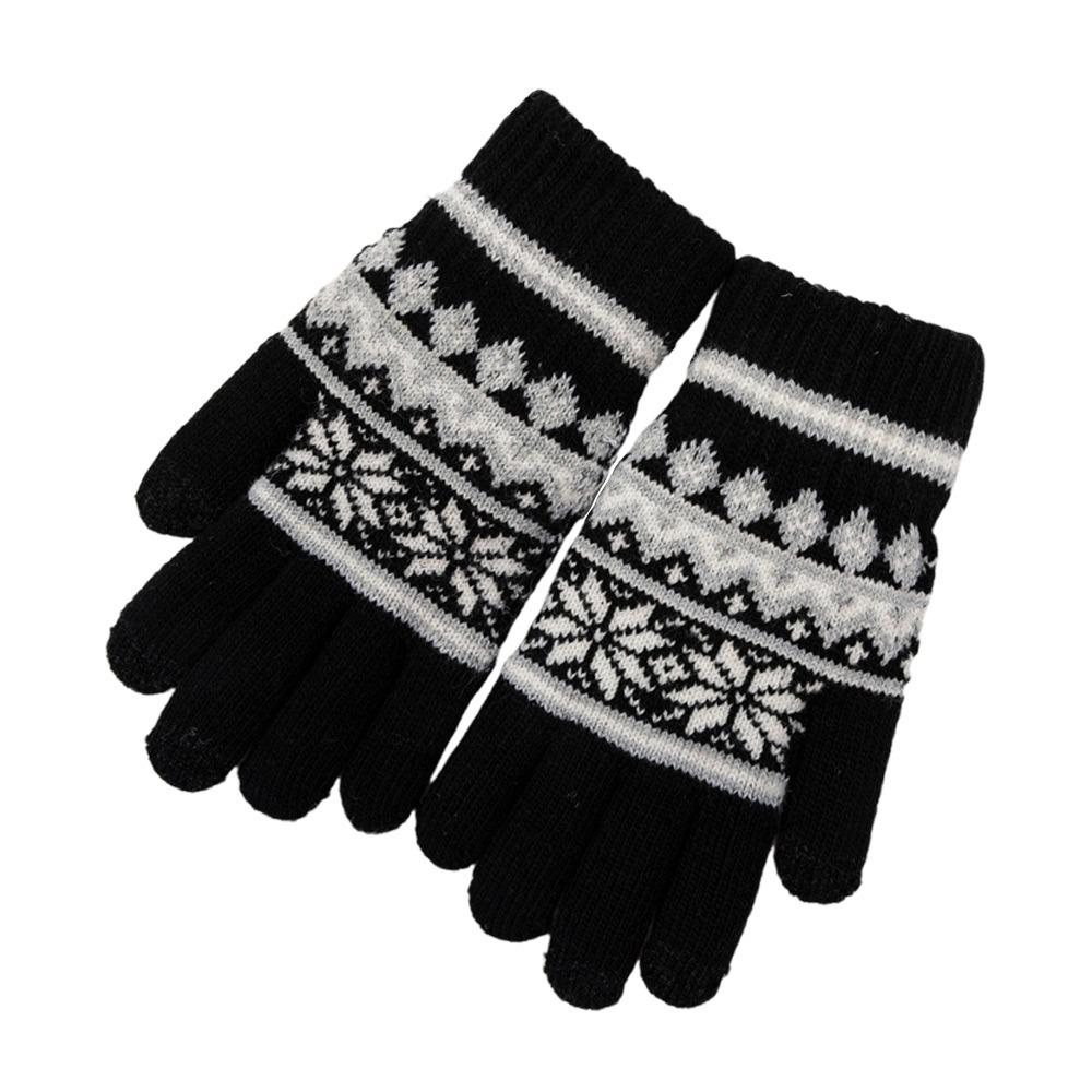 Winter Thick Warm Knitted Gloves Cold-proof Snowflake Pattern Winter Gloves Touchscreen Windproof Five Finger Gloves