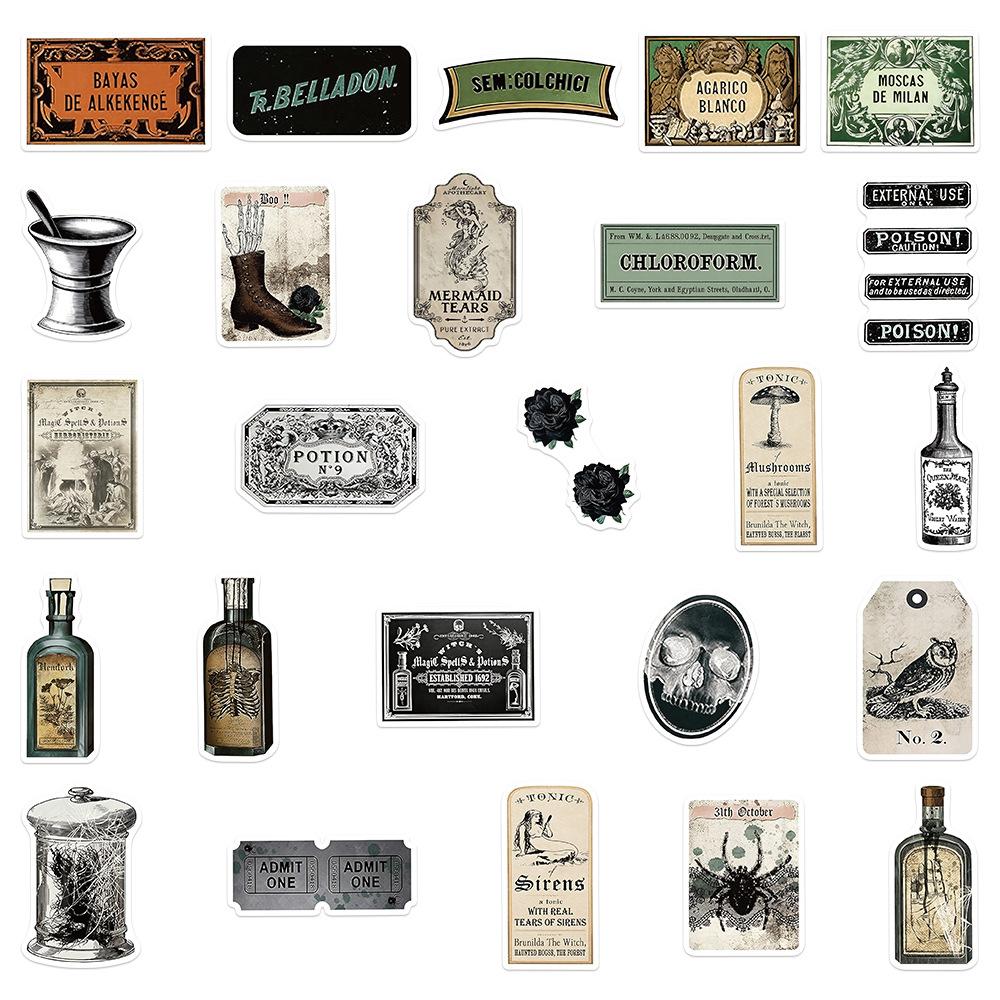 10/30/50pcs Vintage Potion Bottle Apothecary Label Stickers Cool Cartoon Decals Decoration Skateboard Notebook Phone Sticker Toy