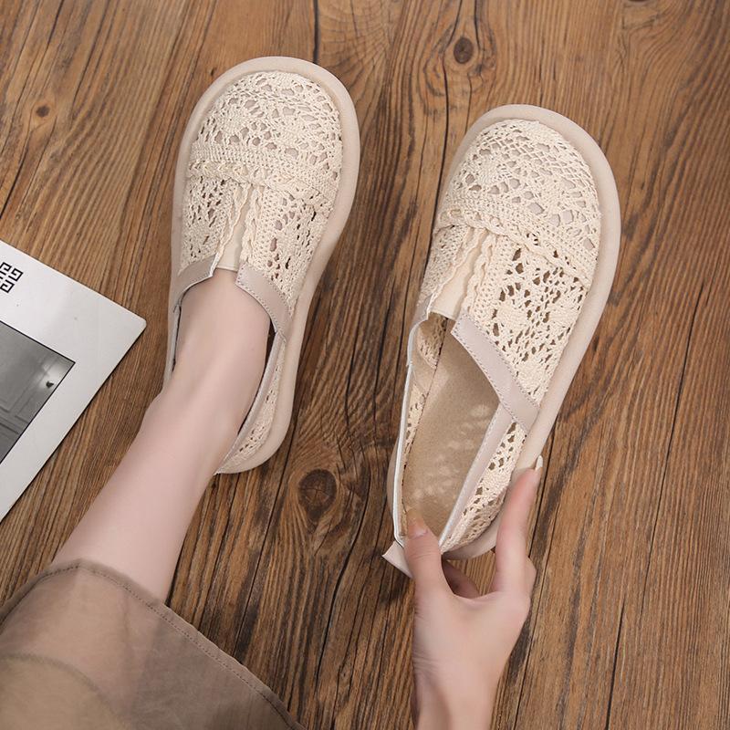 Fashion 2025 New Summer Hollow Breathable Mesh Ladies Shoes Fashionable Baotou Women's Sandals Literary Retro Minimalist Flat Shoes