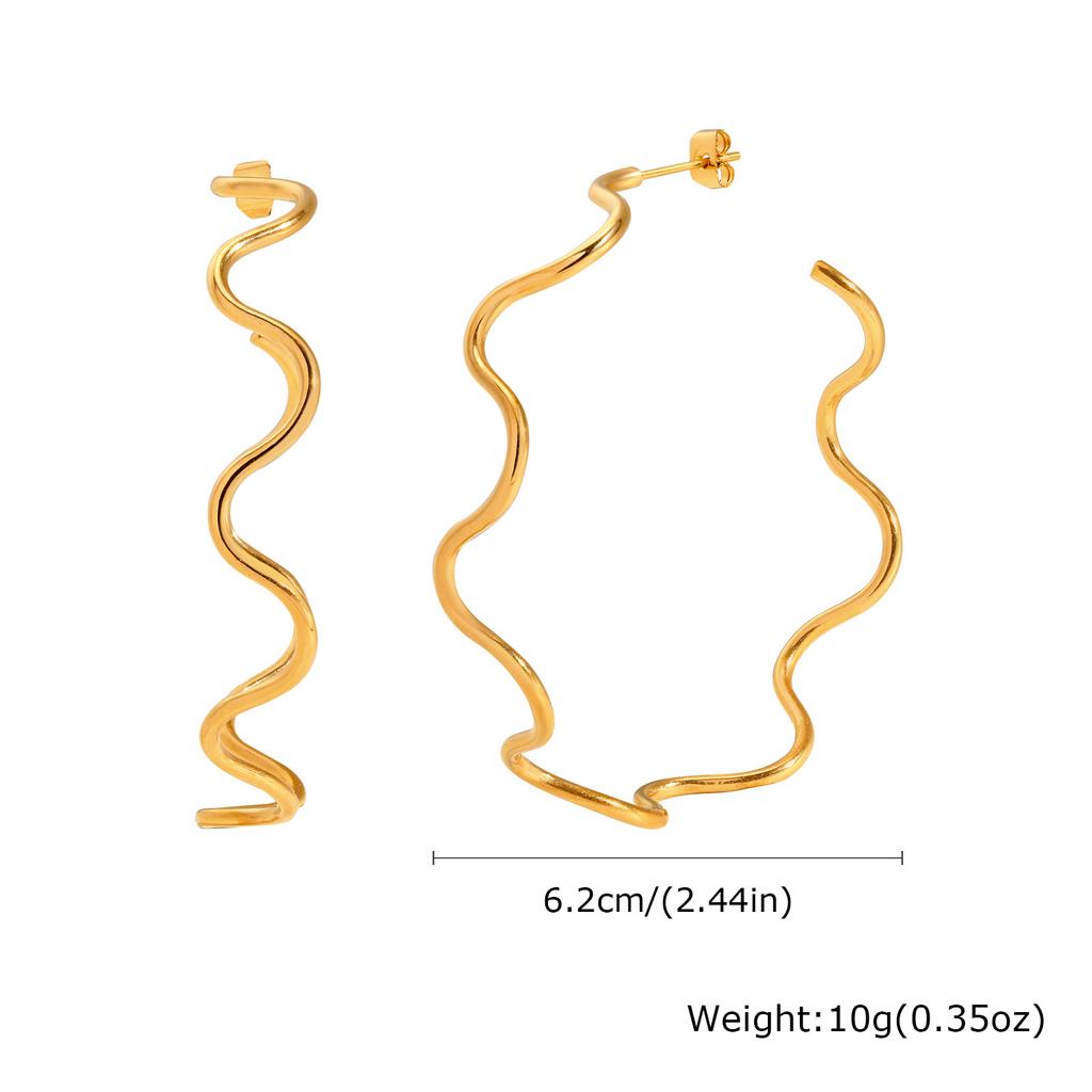 Vnox Minimalist Stainless Steel Line Wave Necklace Choker For Women,Gold Plated Large Hoop,Fashion Ear Hand Neck Jewelry Set