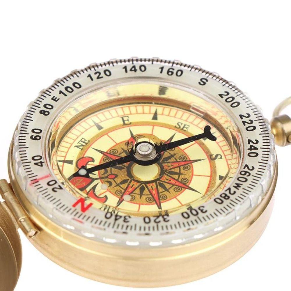 Gold Color Outdoor Compass Brass Material Camping Compass Portable Pocket Compass Navigation