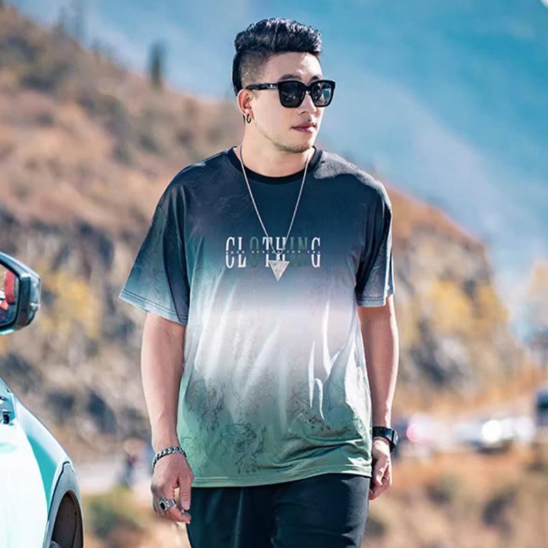 Stretch Fit Anti-wrinkle Loose Men's Short-sleeved Ice Cool Feeling Fashion Short-sleeved Top Cotton Comfortable Lightweight T-shirt