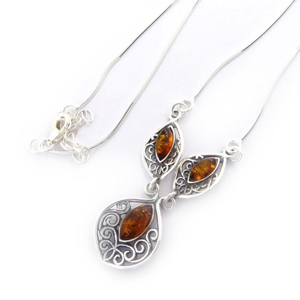 Les Trésors De Lily [K2610] - Silver Necklace 'Macbeth' Amber