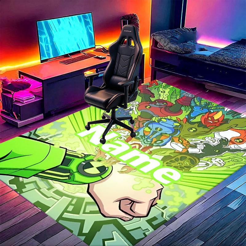 Custom Name Personalized Ben 10 Cartoon Print Carpet, Versatile Home Decor Rug, for Playroom, Apartment, Balcony, Entryway, Hallway Gift