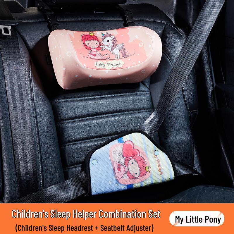 Children's Cartoon Memory Foam Car Neck and Lumbar Pillow Set for Headrest and Rear Seat
