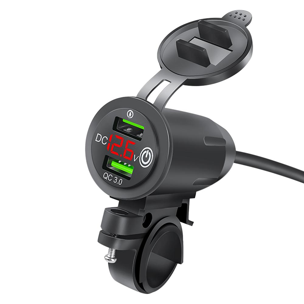 Nabíječka na motocykl Dual QC 3.0 USB Charge Voltmetr Modifikovaná zrcadlová nabíječka telefonu Voděodolná rychlá napájecí zásuvka