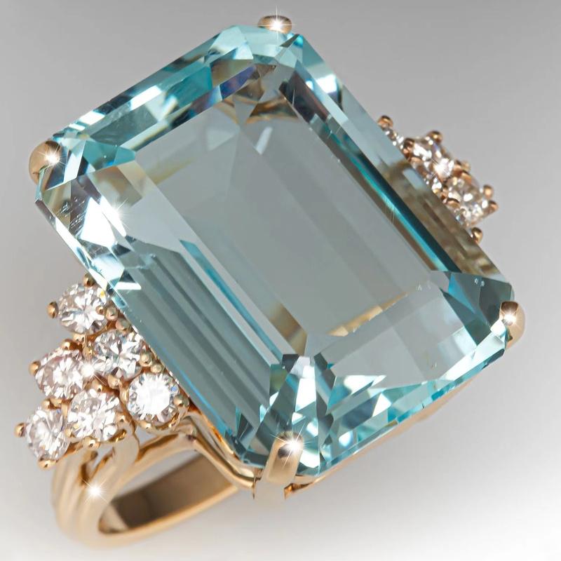 Huitan Wunderschöner Damenring in Goldfarbe Luxuriöser Hochzeits-Party-Schmuck mit strahlend blauem Zirkonia-Besatz Mode Schick Schmuck 8 gray