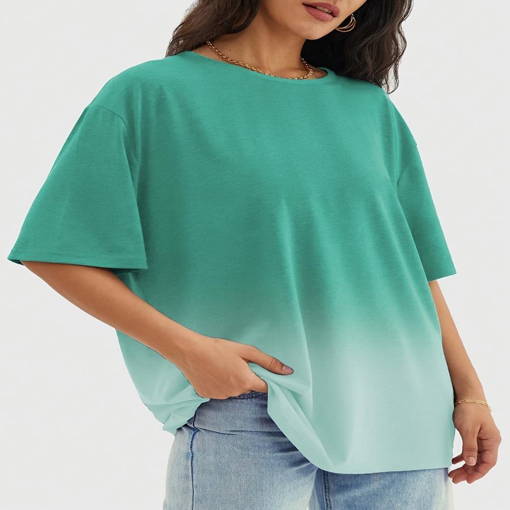 Women s gradient round neck short-sleeved T-shirt, casual loose sports top, soft, comfortable and versatile XXS