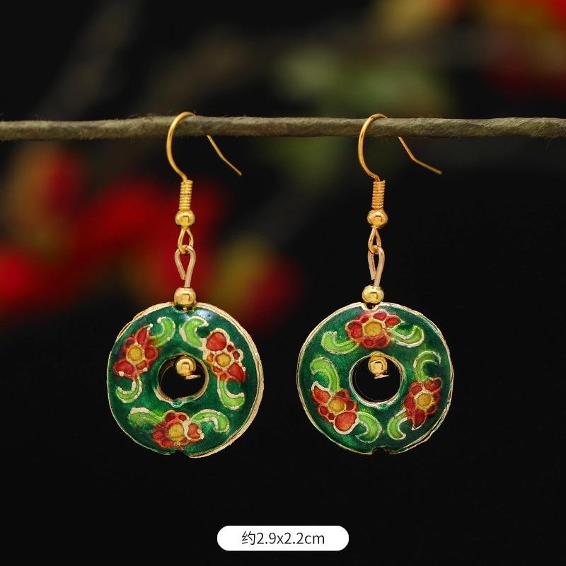 Chinese retro cloisonne enamel earrings female classical temperament simple flower earrings niche design earrings