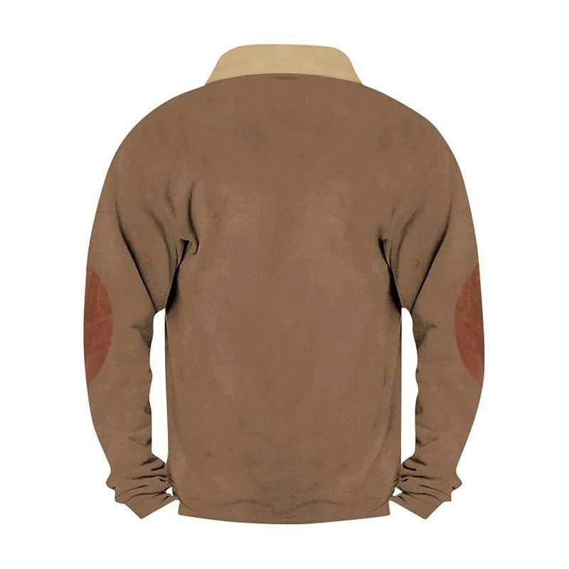 Europeisk och amerikansk stil Herrar Vintage Mode Sweatshirt Långärmad Patchwork Ståkrage Dragkedja Topp