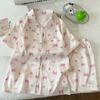 Sweet Bear Korean Style Ice Silk Pajama Set Women Cute Long Sleeve Loungewear