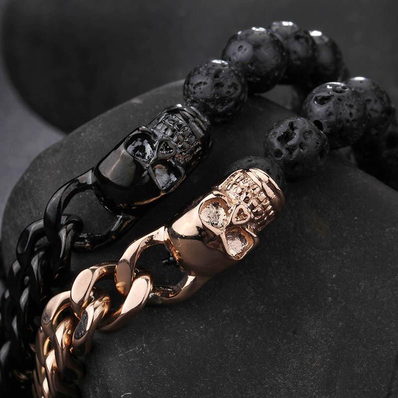 Source Jewelry Integrity Pass Stainless Steel Skull Buddha Beads Volcanic Stone Beaded Bracelet