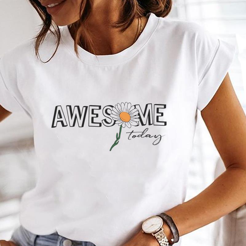 (Asian Size) Tee Lady Female Top Printed Letter Cute Style Women Casual T Shirt Fashion Clothing Graphic Short Sleeve T-shirts