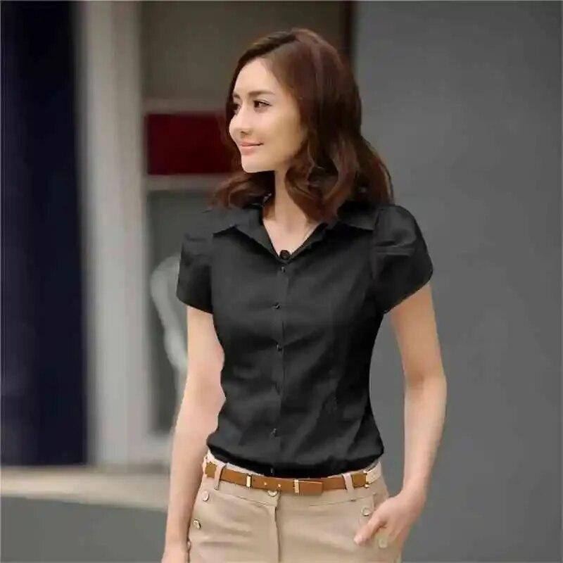 Women's Shirt Summer Women Top Female Black White Shirts Office Ladies Blouse OL Clothes Woman Short Sleeve Workwear